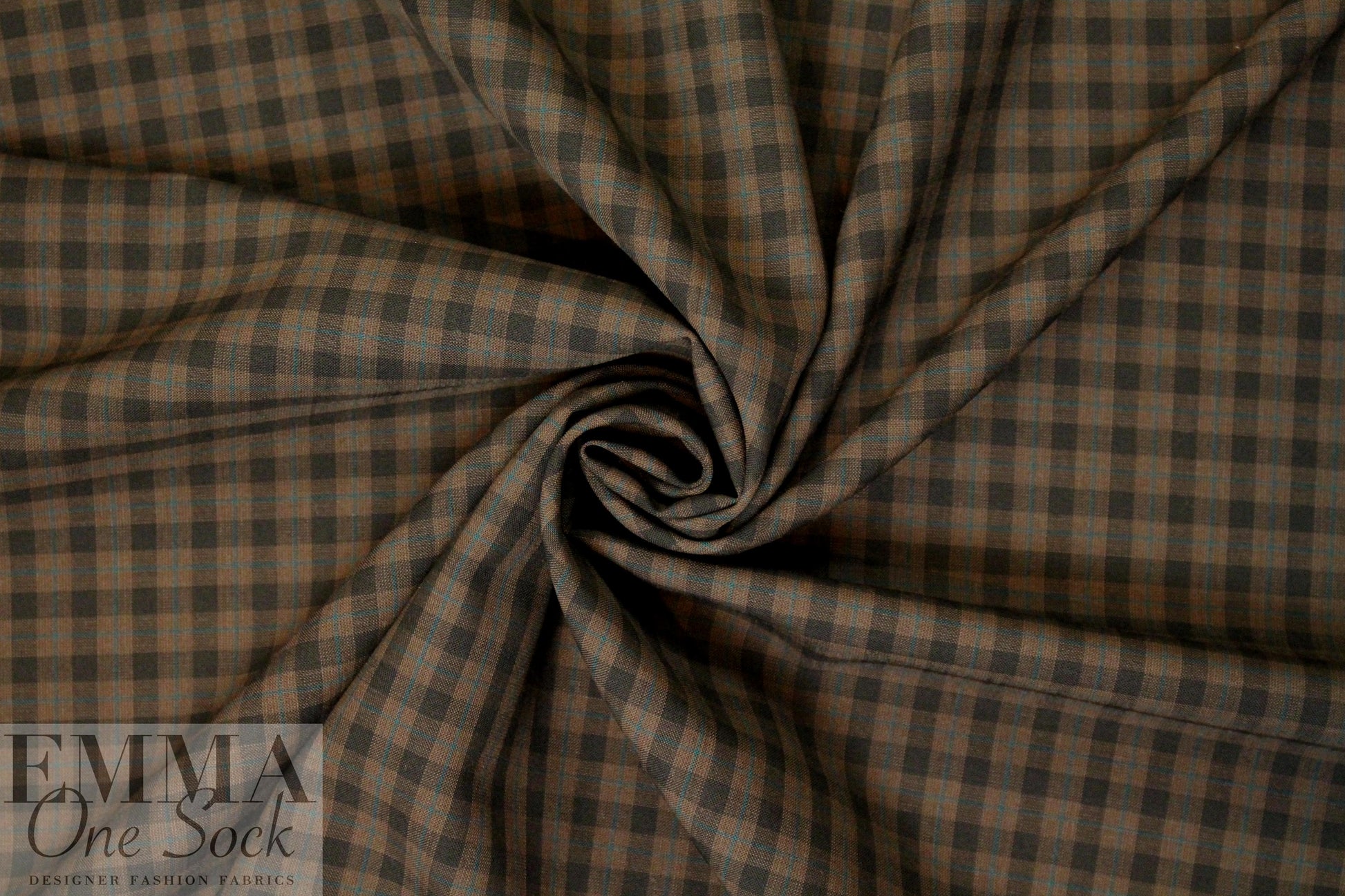 famous designer merino wool plaid - cocoa/teal 1.75 yd