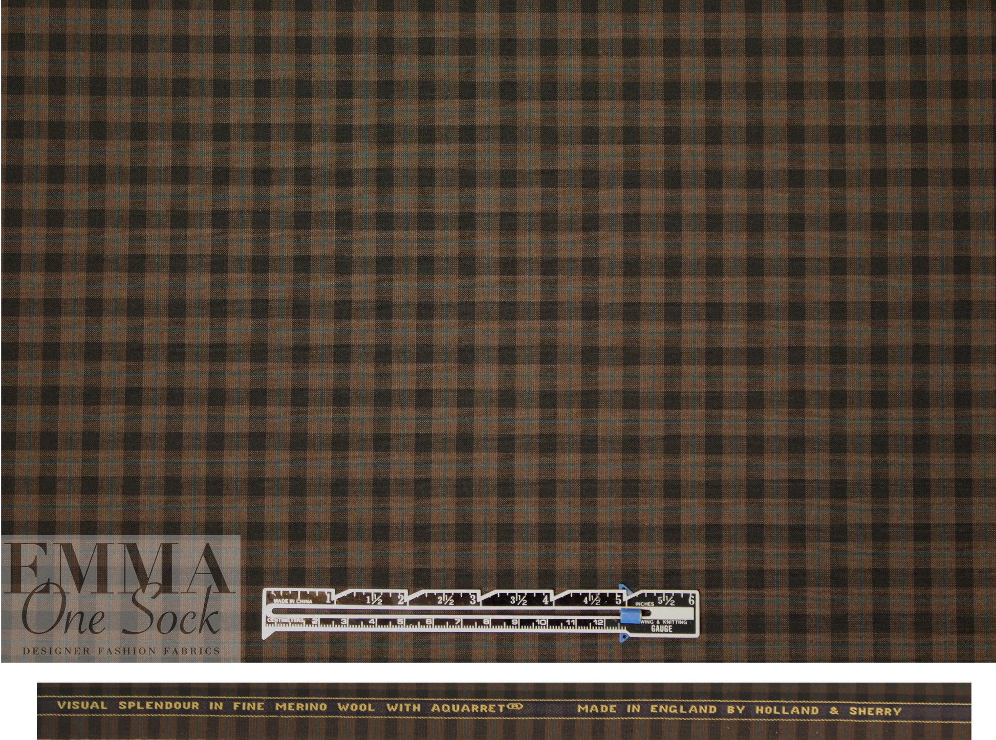 famous designer merino wool plaid - cocoa/teal 1.75 yd