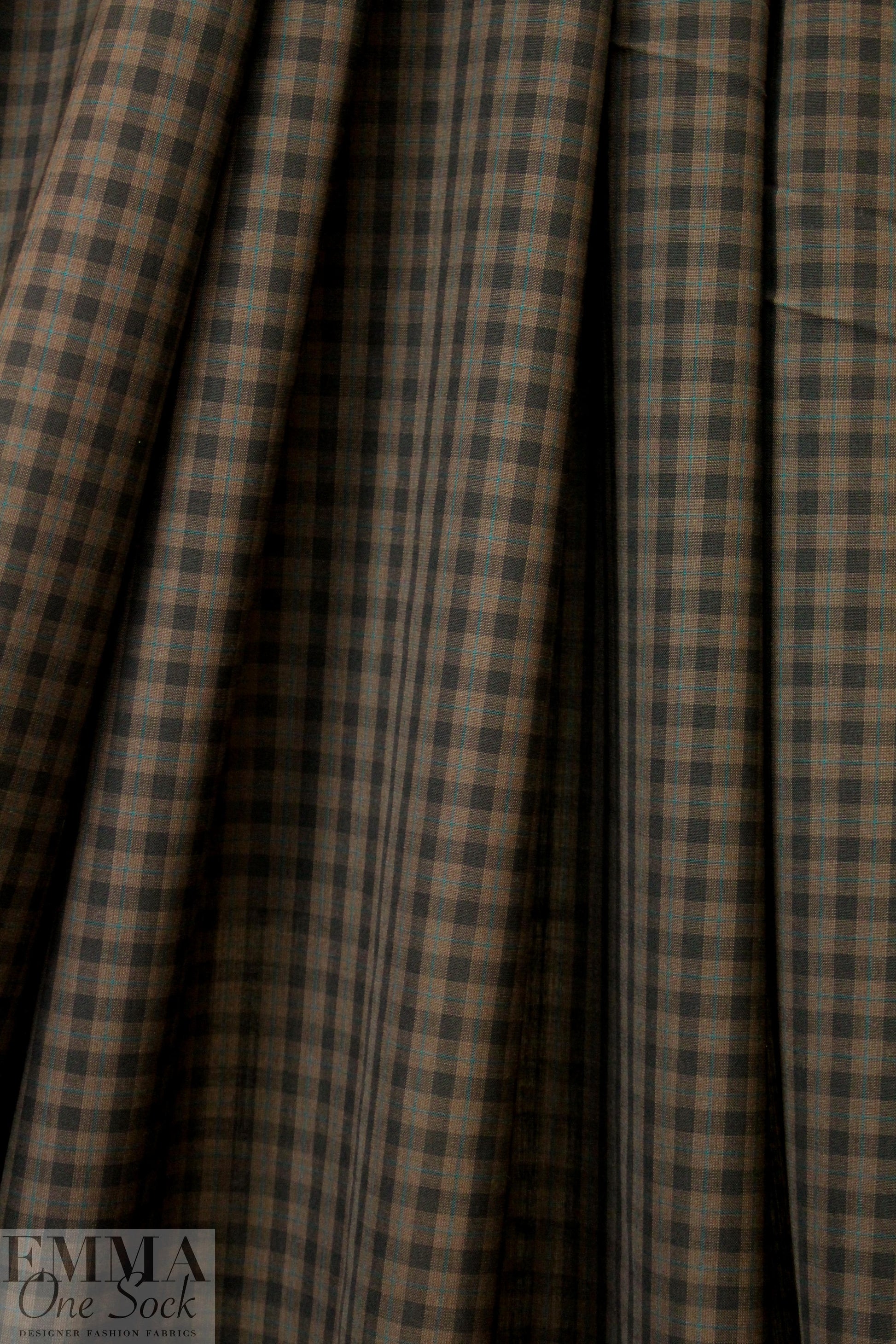famous designer merino wool plaid - cocoa/teal 1.66 yd