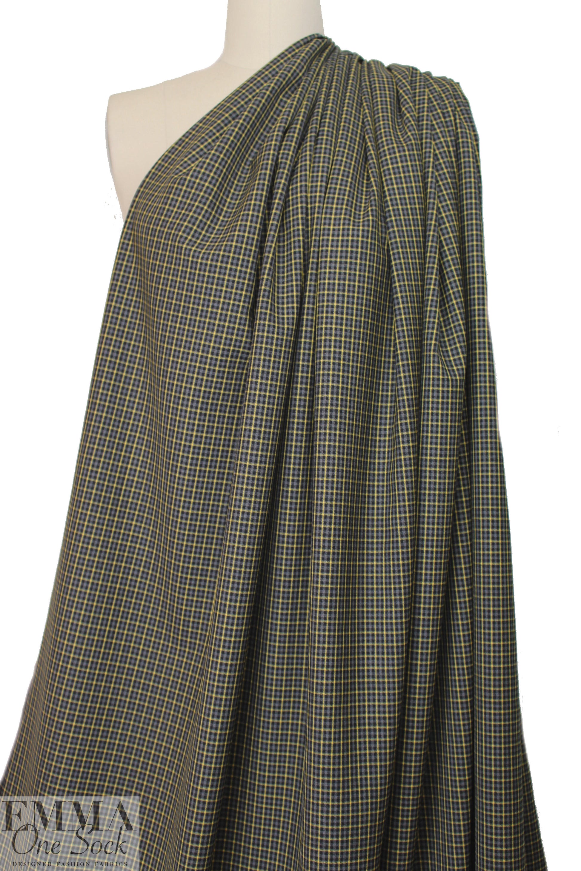 famous designer virgin wool plaid - carbon/yellow 1.625 yd