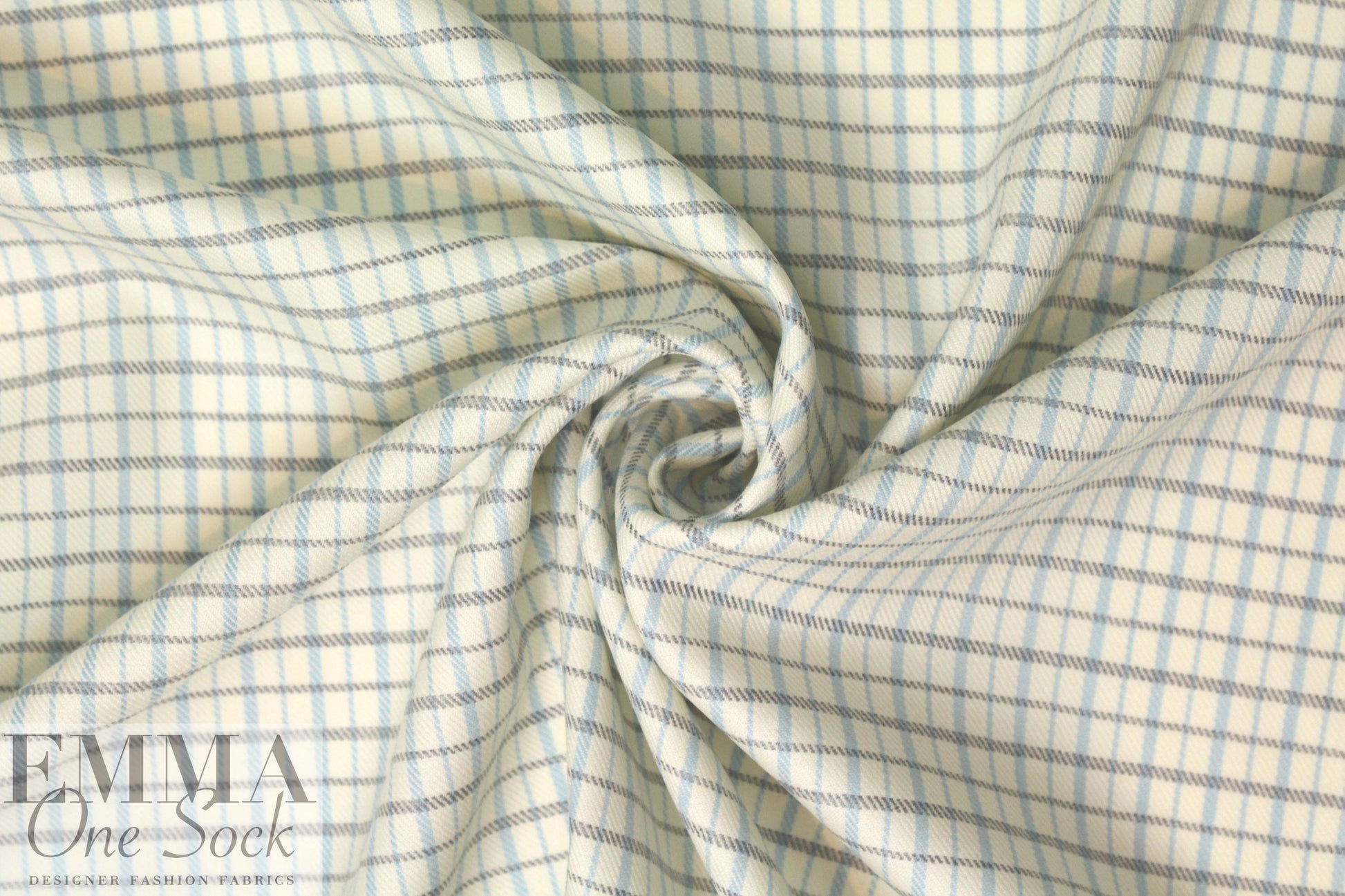 famous designer virgin wool plaid - ivory/robin's egg 1.5 yd