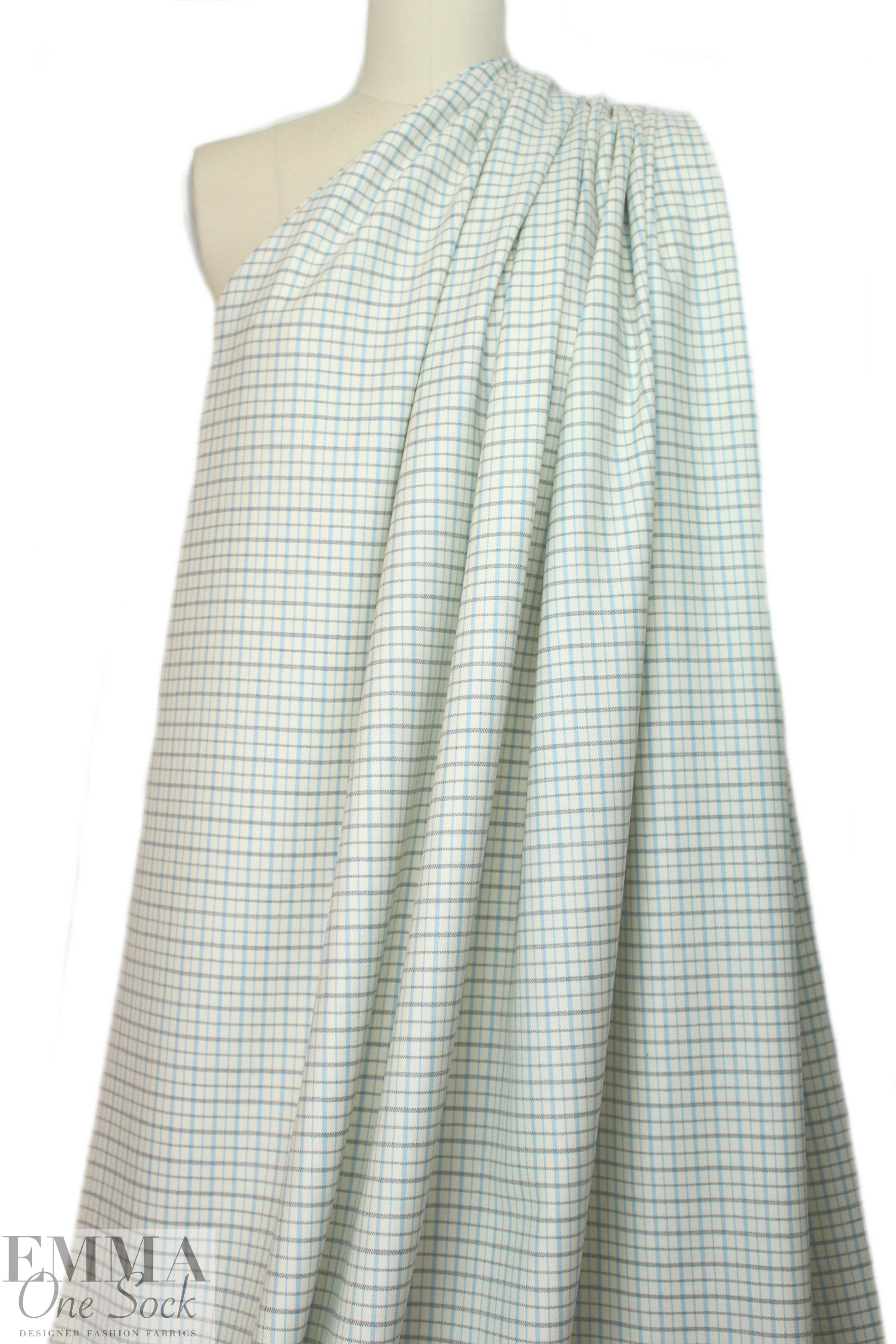 famous designer virgin wool plaid - ivory/robin's egg