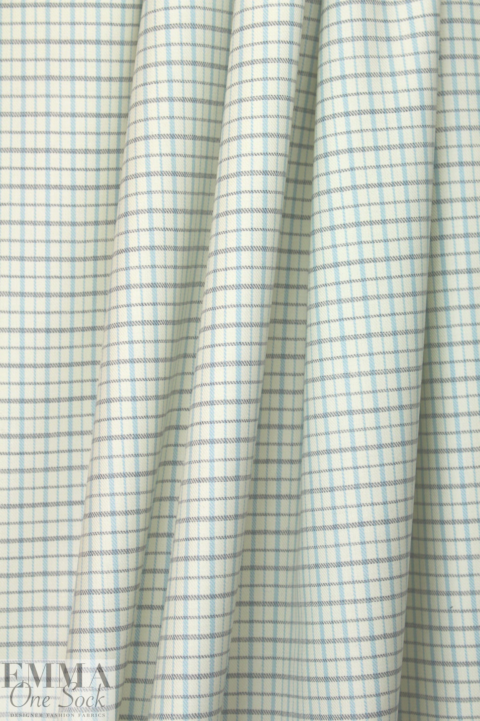 famous designer virgin wool plaid - ivory/robin's egg