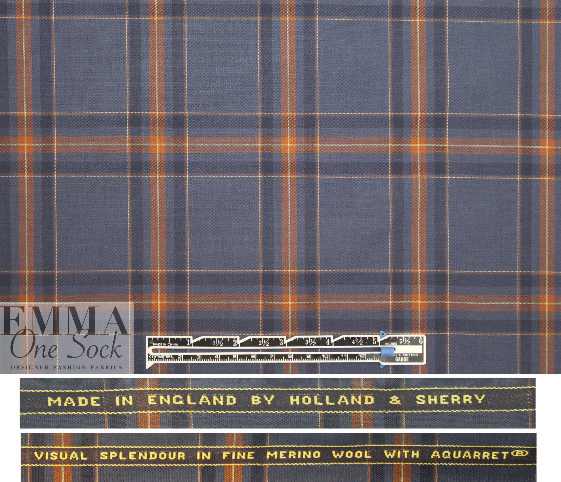 famous designer merino wool plaid - navy/rust