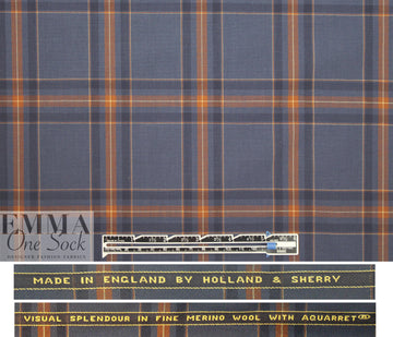 famous designer merino wool plaid - navy/rust