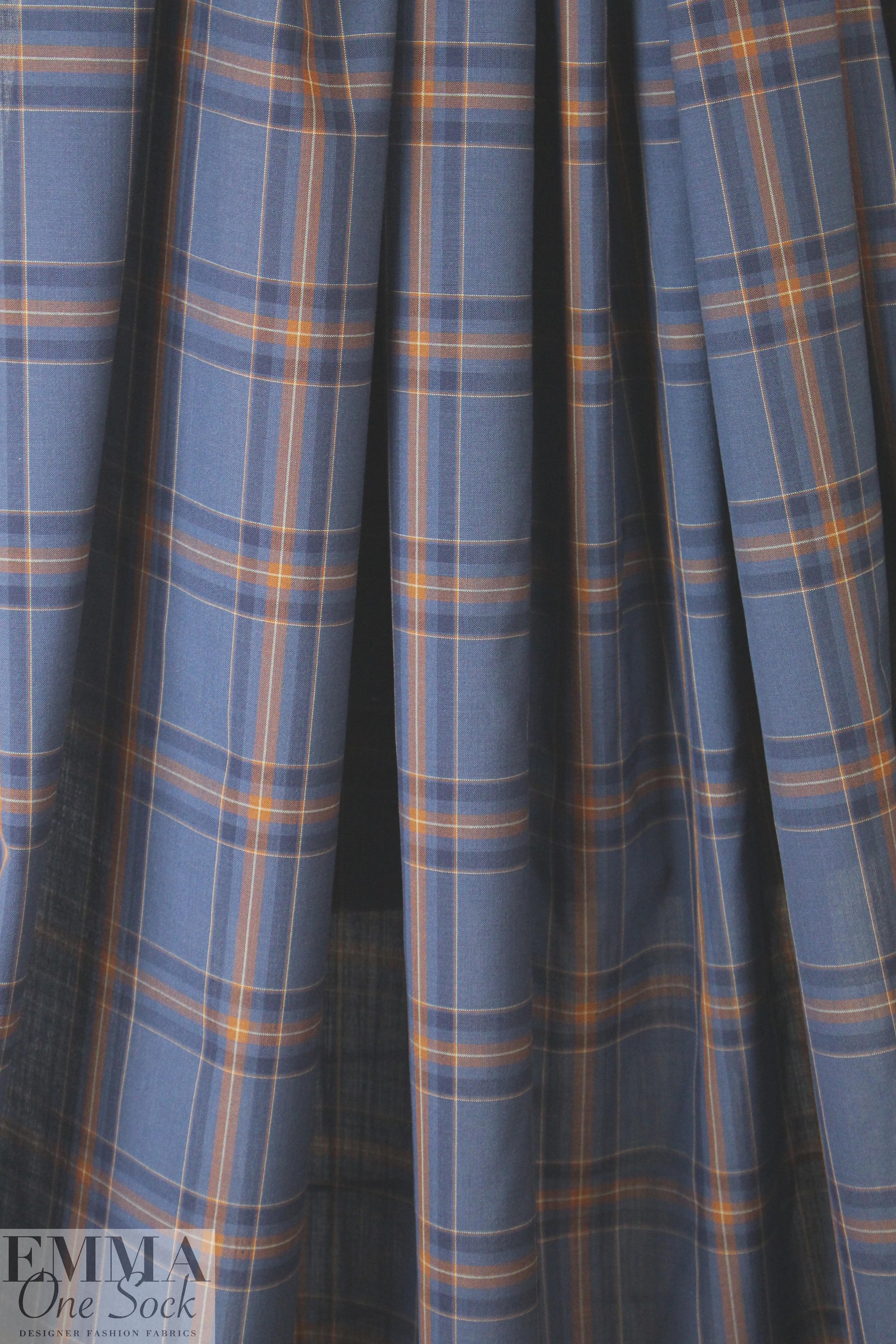 famous designer merino wool plaid - navy/rust 1.875 yds