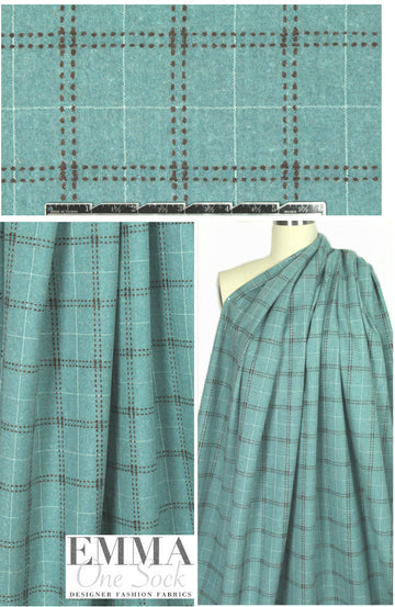 Italian wool/nylon windowpane plaid woven - sea 1.5 yd