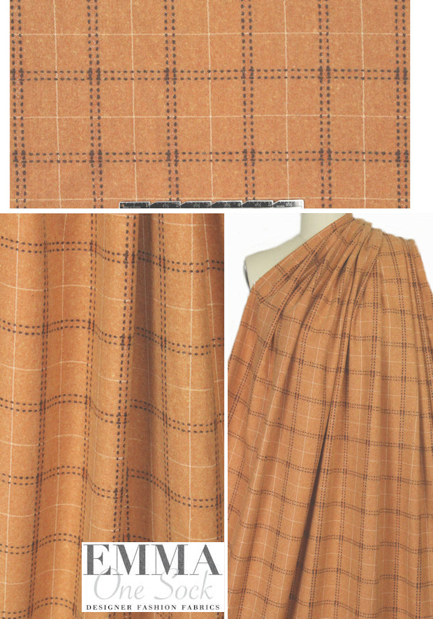 Italian wool/nylon windowpane plaid woven - terracotta