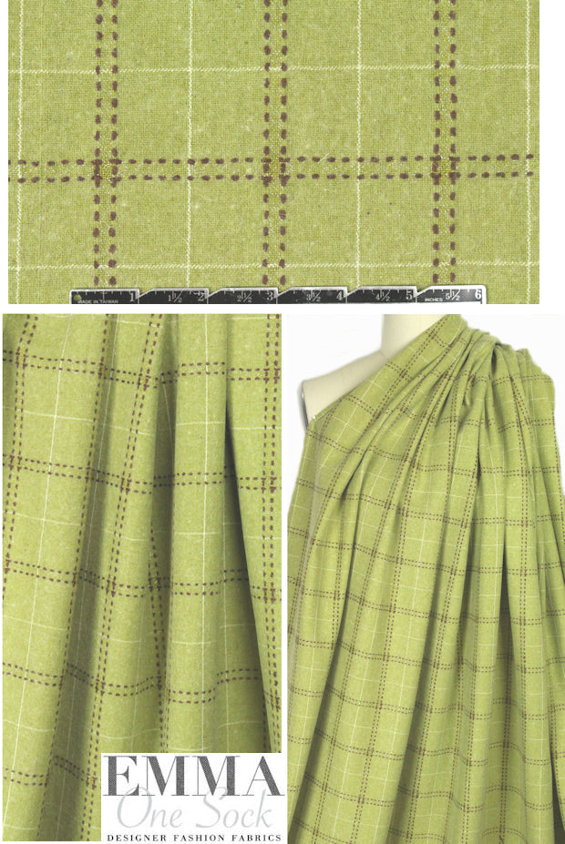 Italian wool/nylon windowpane plaid woven - willow 1.75 yd