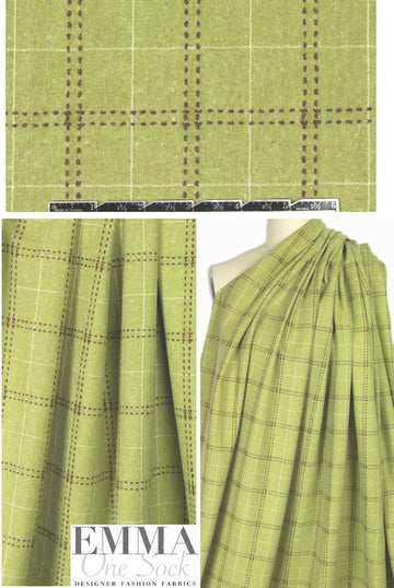 Italian wool/nylon windowpane plaid woven - willow 1.75 yd