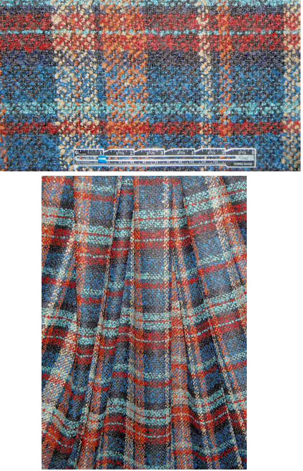 Italian ruby/teal/cinnamon plaid wool boucle'
