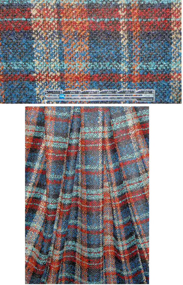 Italian ruby/teal/cinnamon plaid wool boucle'