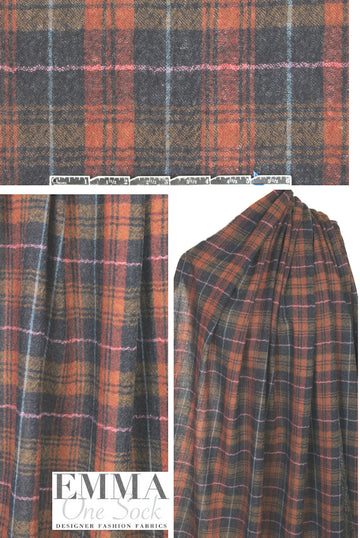 Japanese yarn dyed plaid wool gauze - rust/marine