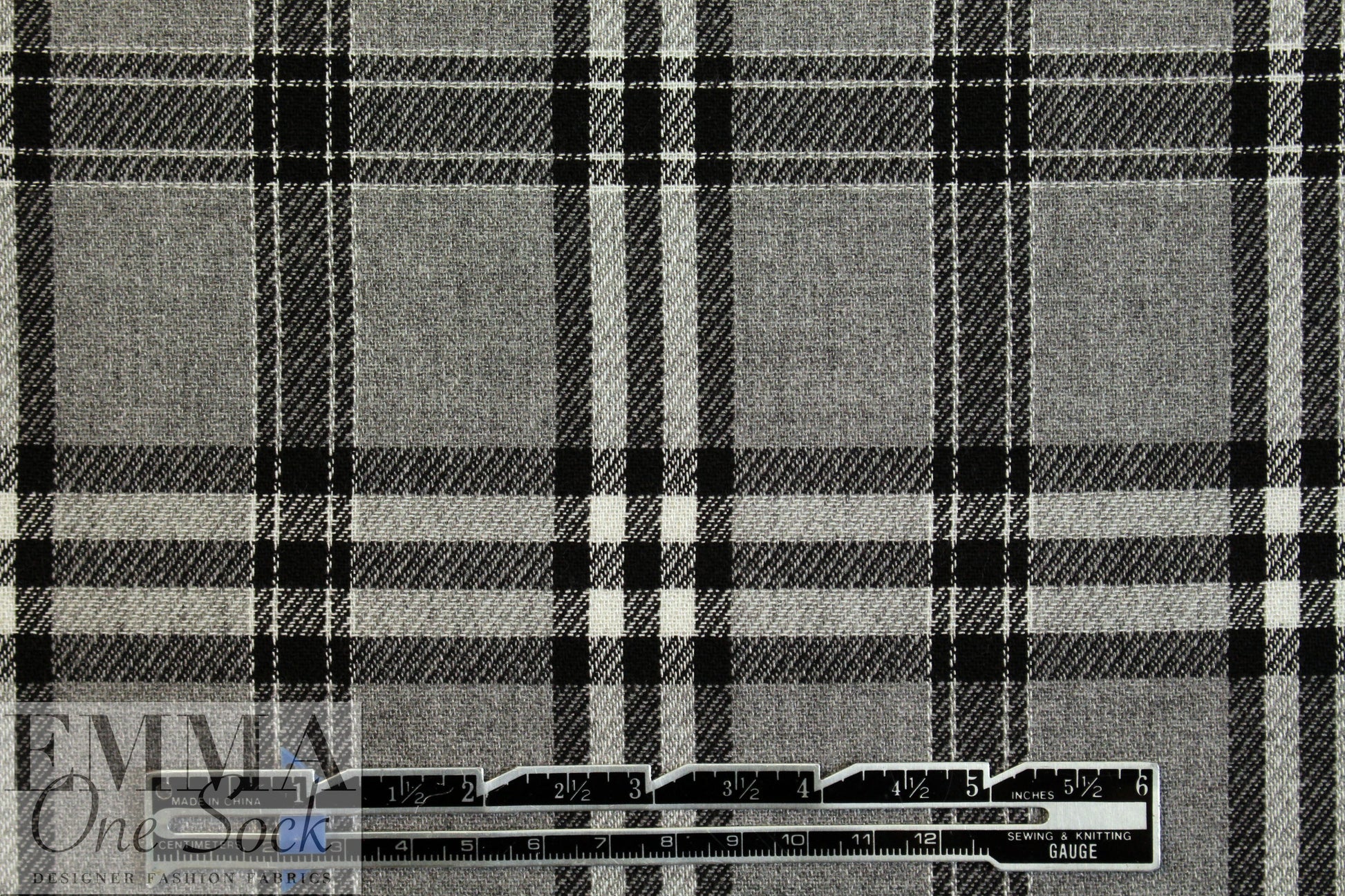 Italian black/white/gray yarn dyed plaid woven