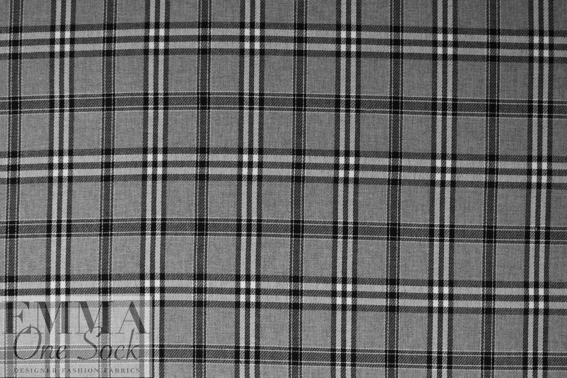 Italian black/white/gray yarn dyed plaid woven