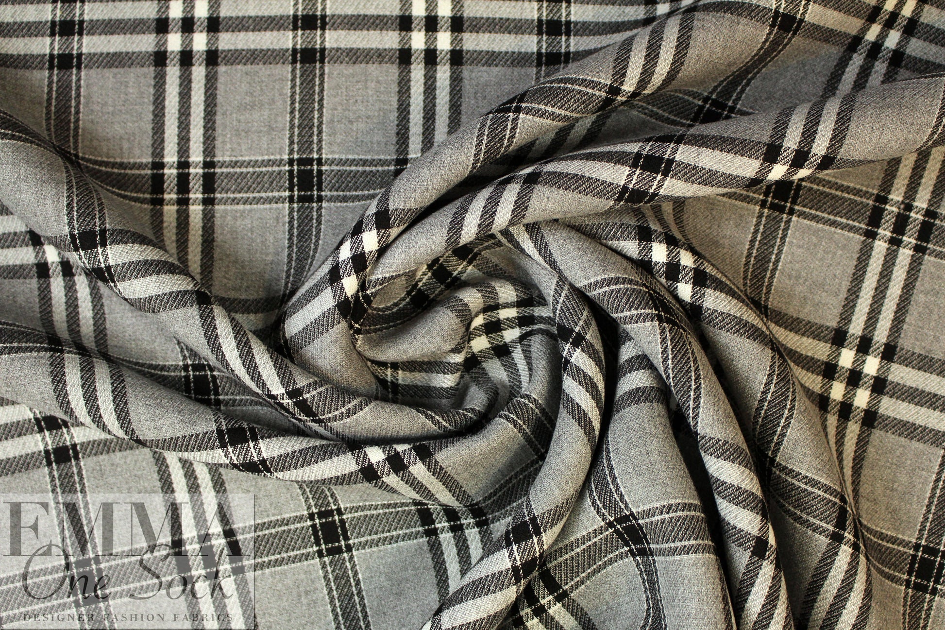 Italian black/white/gray yarn dyed plaid woven