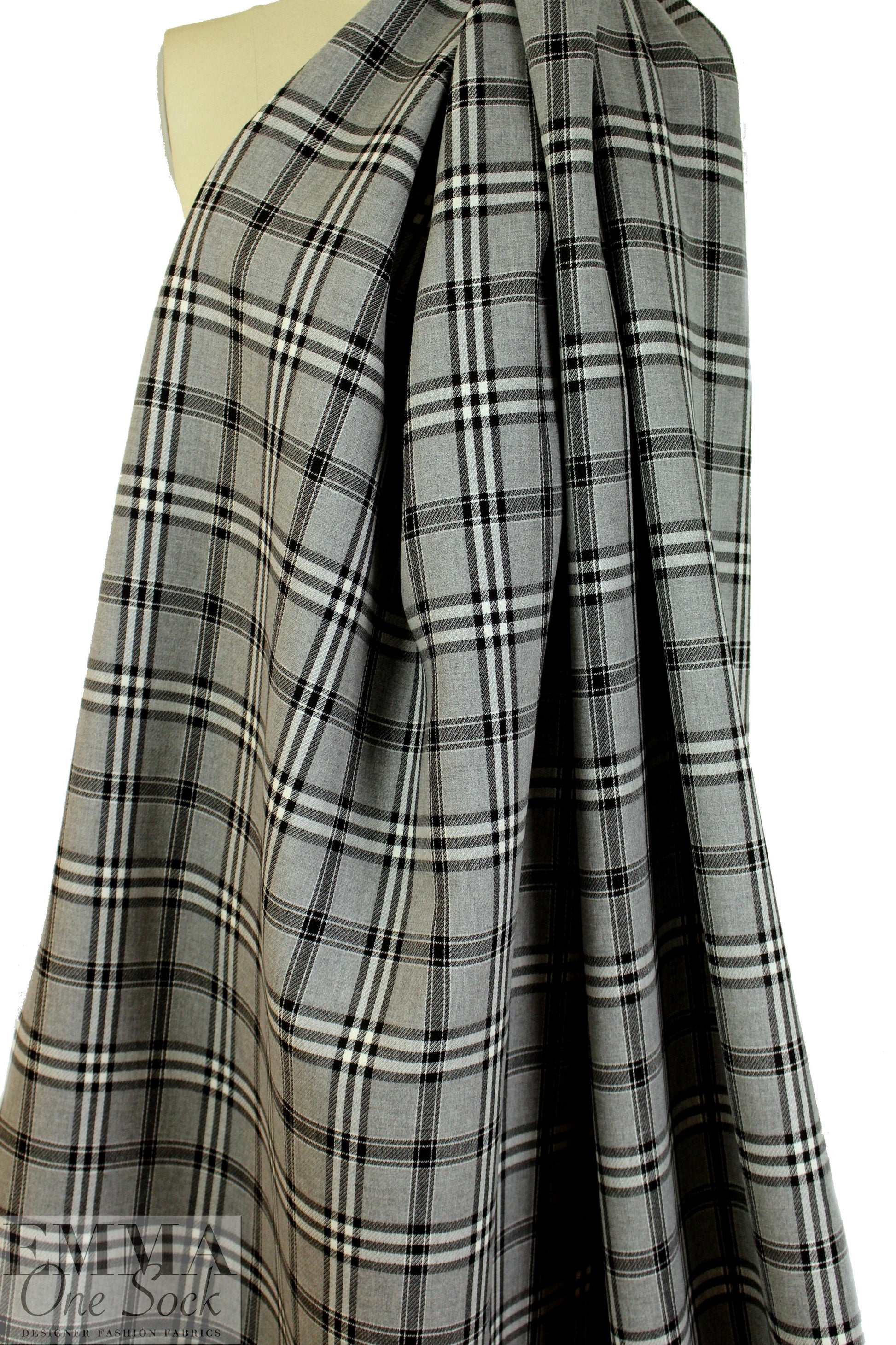 Italian black/white/gray yarn dyed plaid woven 1 yard