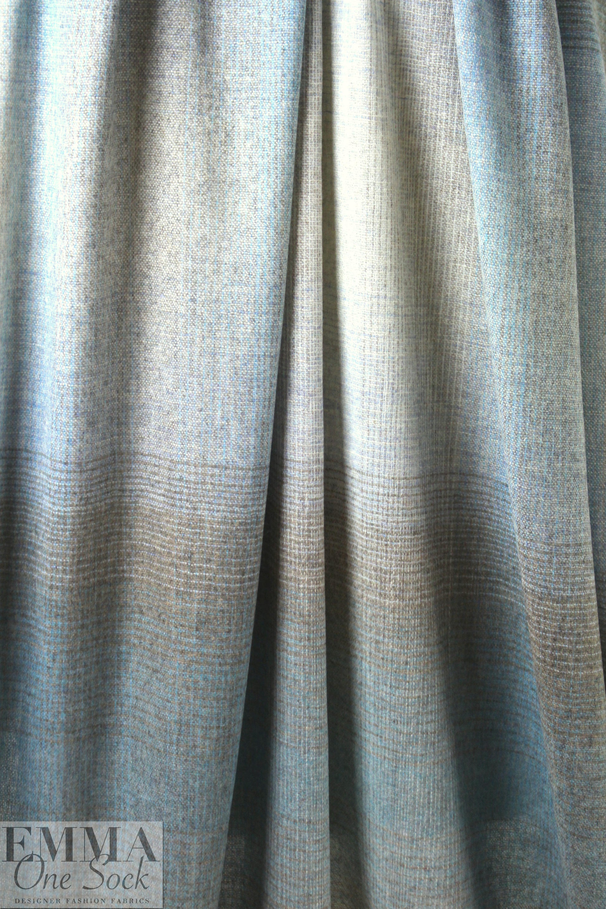 Italian robin's egg/taupe wool plaid lightweight woven