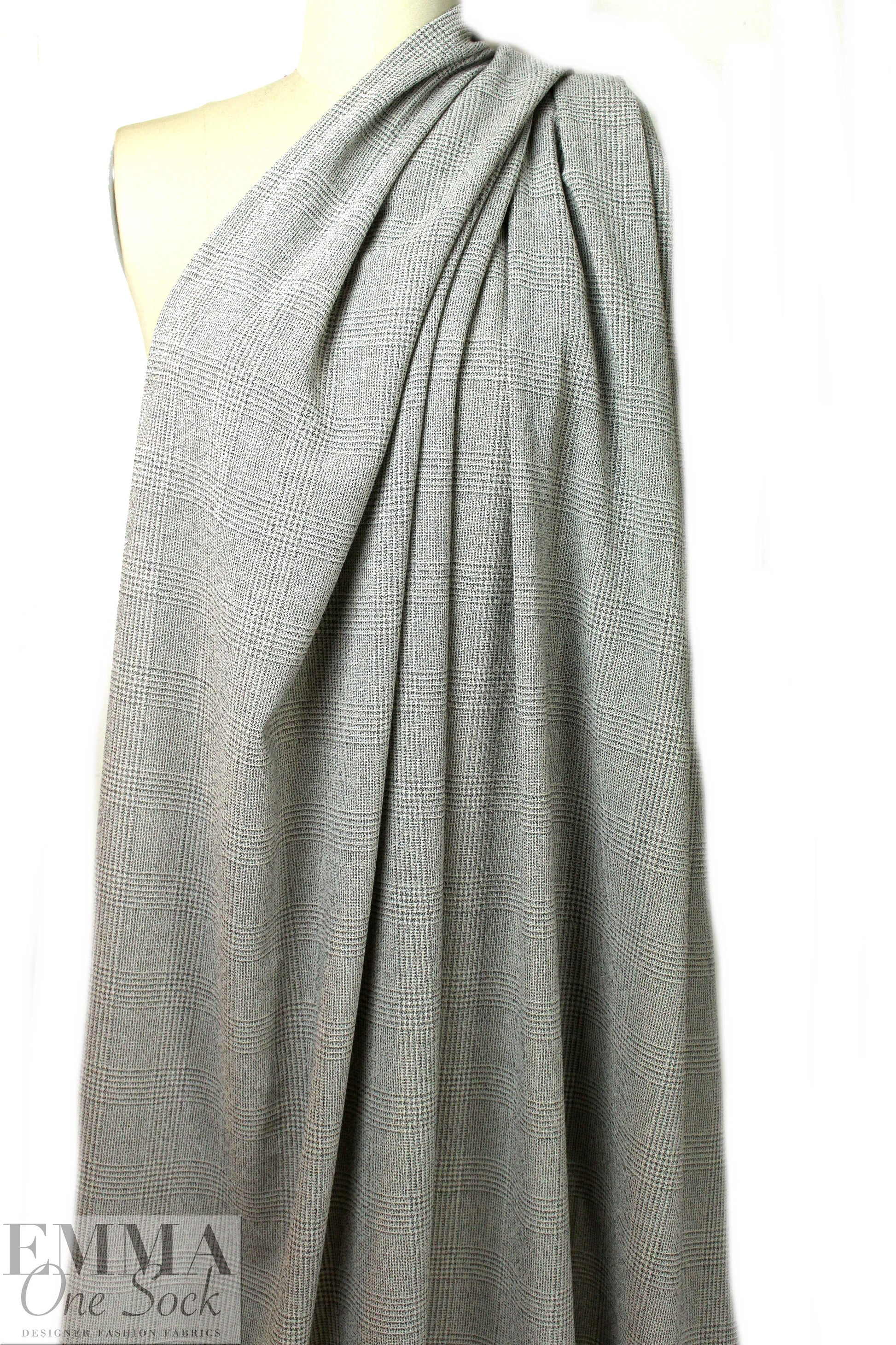 NY designer textured, yarn dyed wool plaid stretch woven