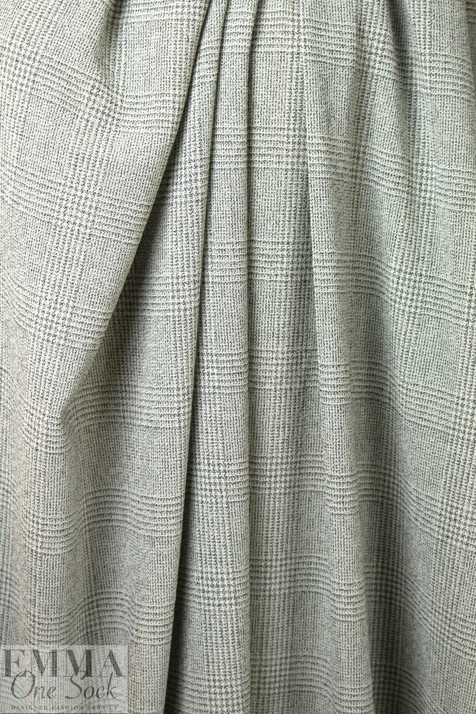NY designer textured, yarn dyed wool plaid stretch woven