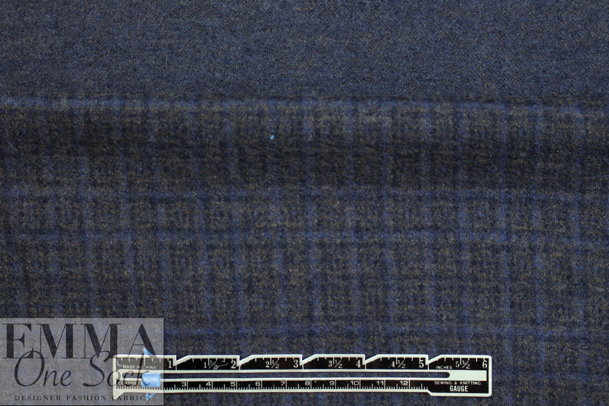Italian navy/charcoal plaid virgin wool sweater doubleknit .75 yds