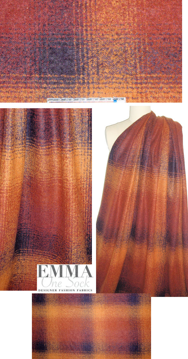 Italian cinnamon/burgundy plaid wool boucle'