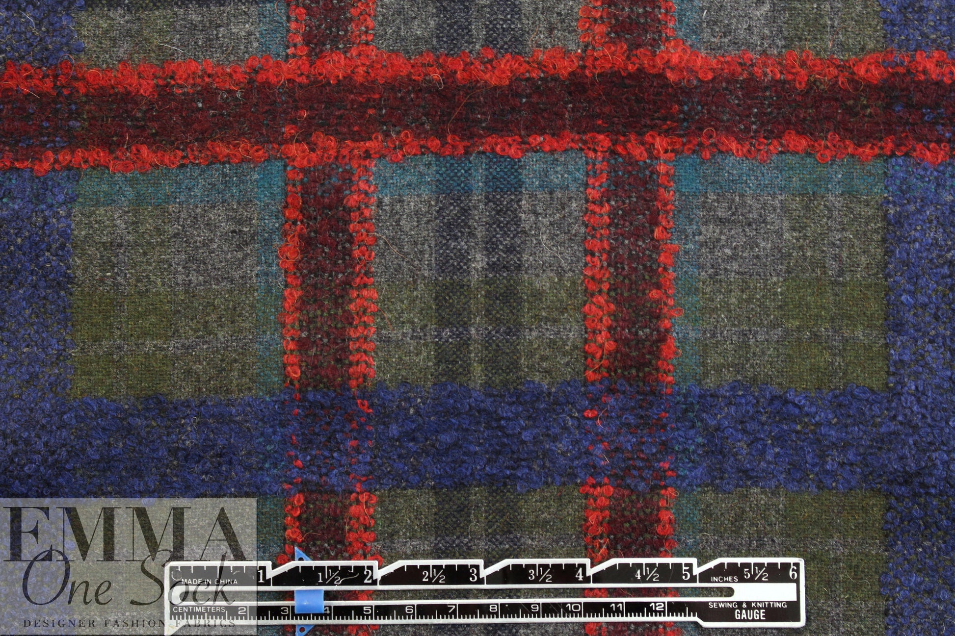Italian wool blend boucle' plaid suiting