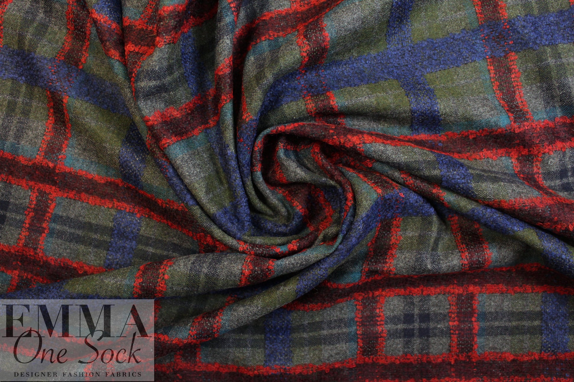 Italian wool blend boucle' plaid suiting