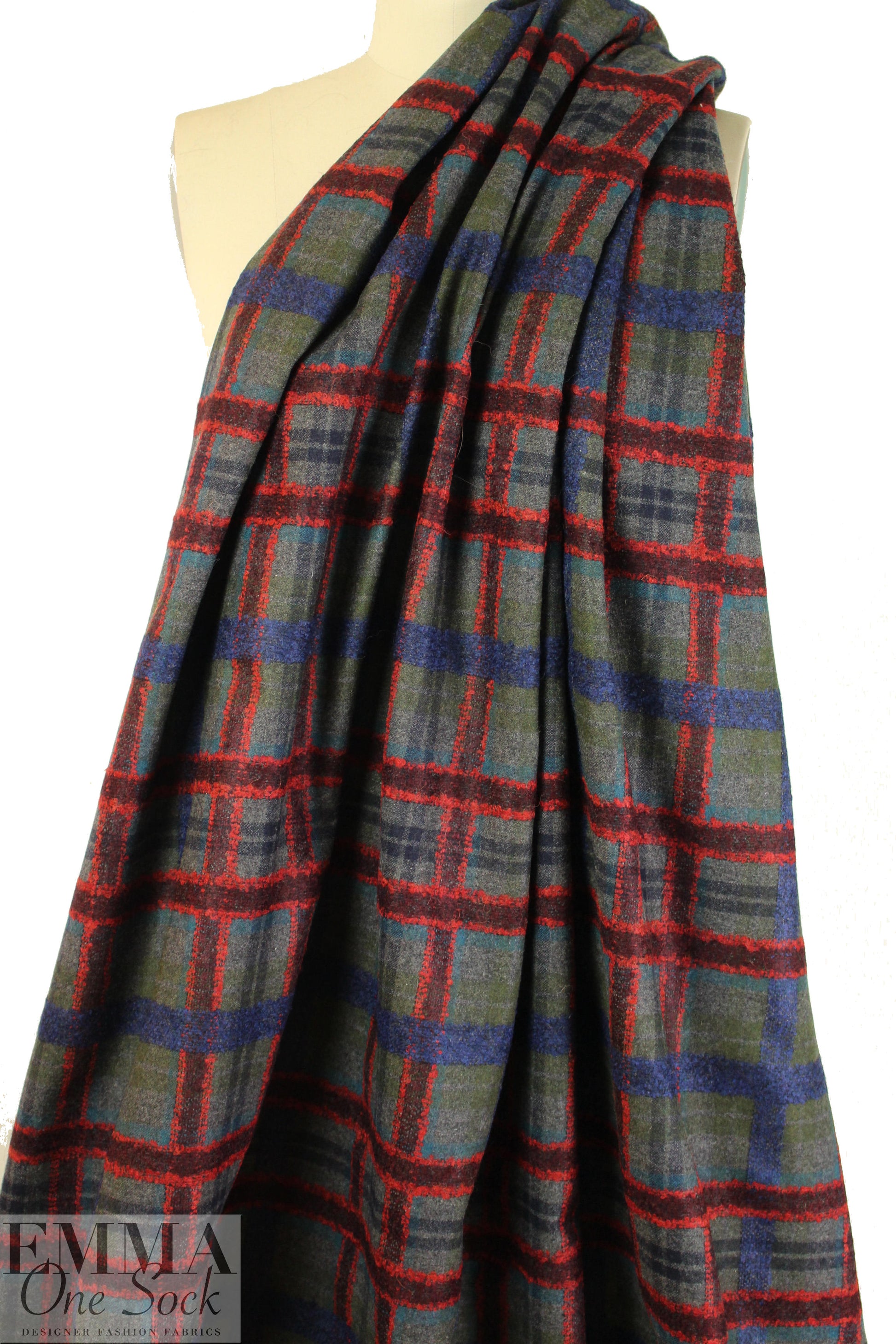 Italian wool blend boucle' plaid suiting
