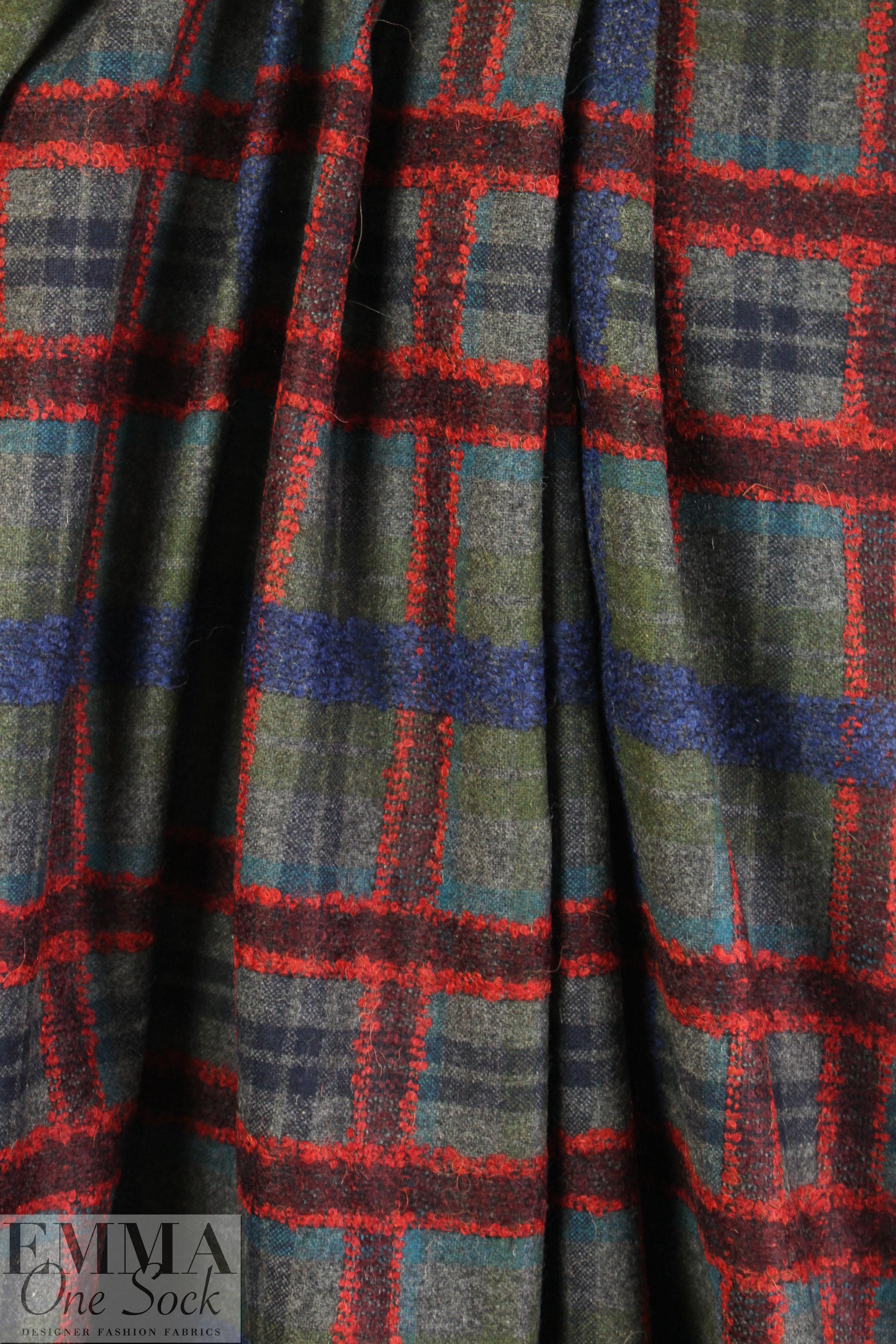 Italian wool blend boucle' plaid suiting