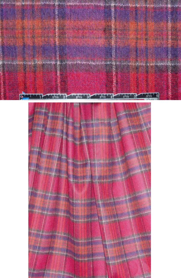 Italian wool blend brushed plaid - fuschia spice 2.25 yd