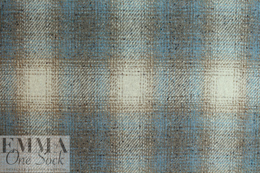 Italian robin's egg/taupe wool plaid coating 2.375 yd