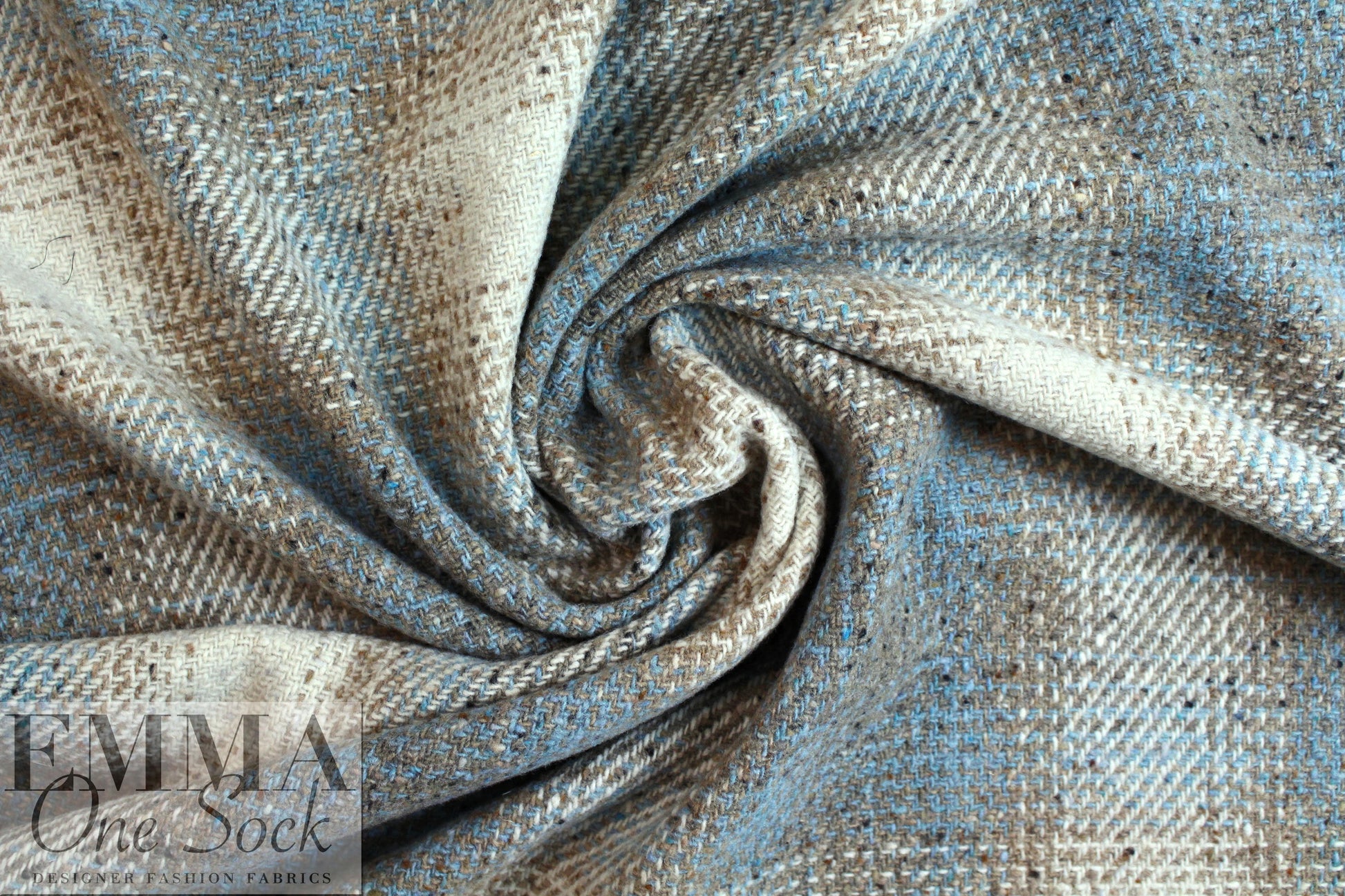 Italian robin's egg/taupe wool plaid coating