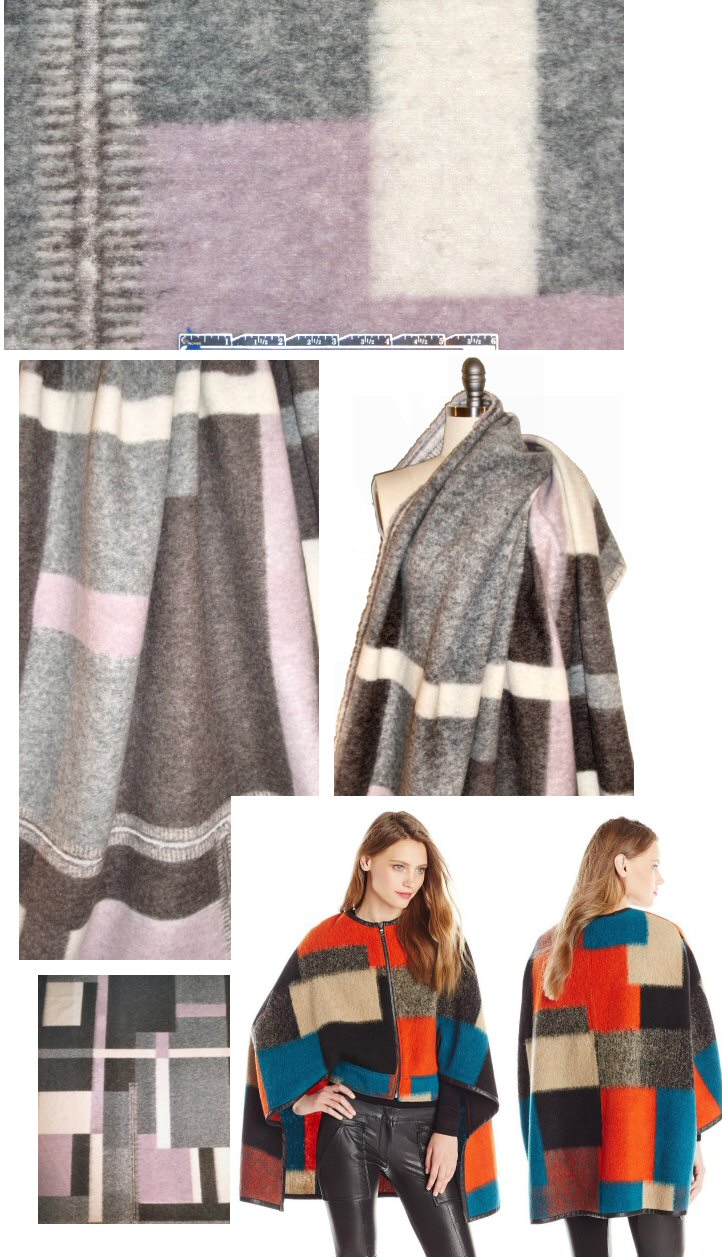 Italian lilac/cream graphic wool fleece poncho panel