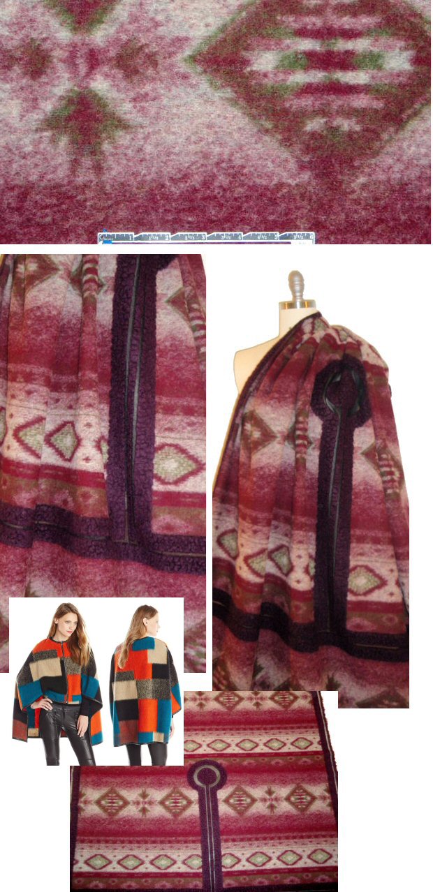 Italian southwest wool panel - plum/gray 1 panel