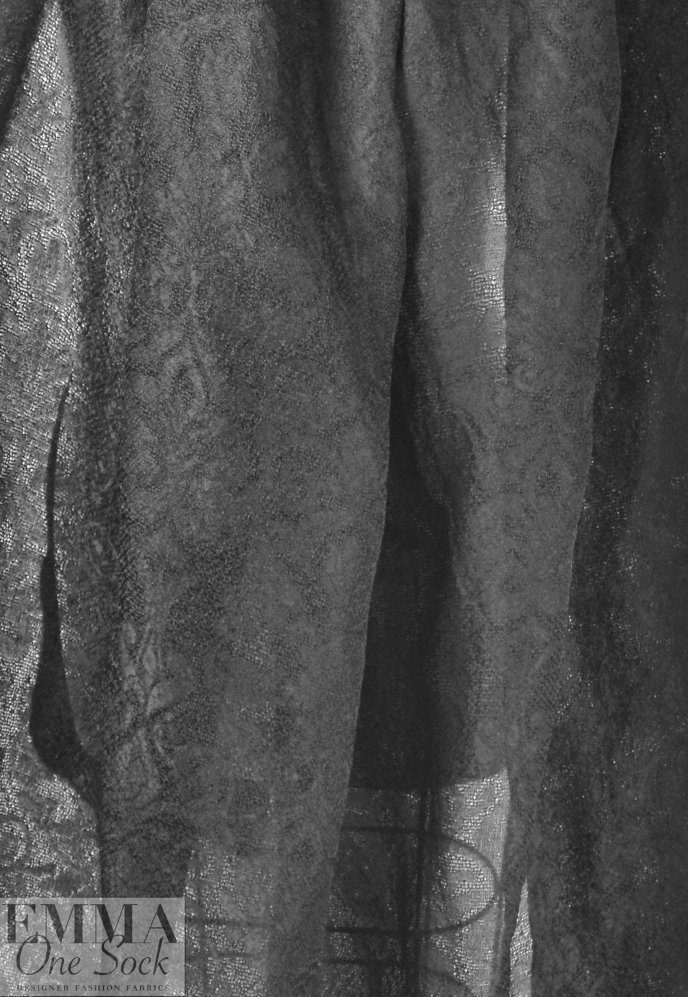 Italian black textured silk/wool semi-sheer jacquard woven