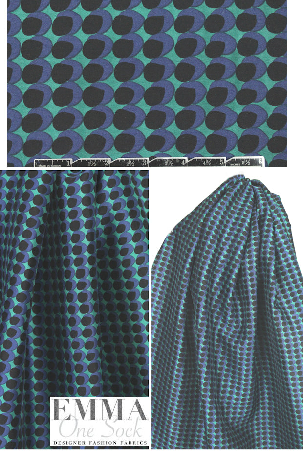 Whit NY wintergreen/indigo dot graphic wool/silk woven