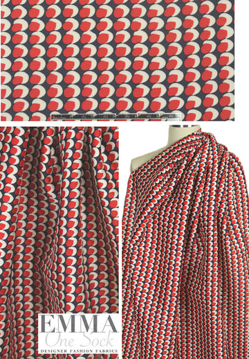 Whit NY red/navy dot graphic wool/silk woven