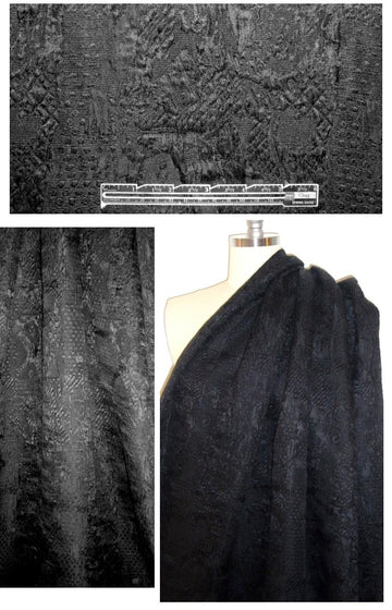 Italian wool/silk black matelasse brocade .4 yds