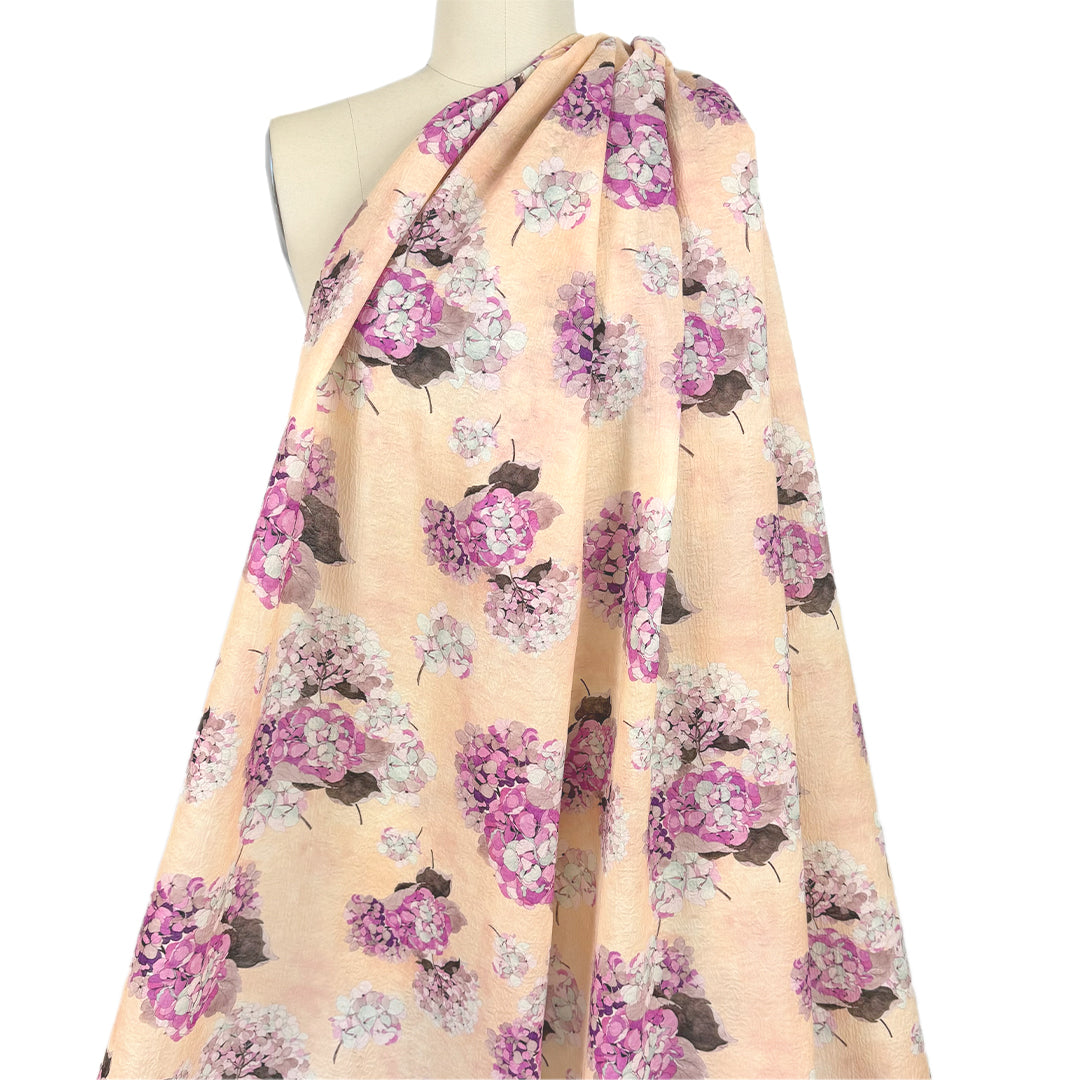 Emanue1 Ungaro floral printed wool/silk crinkle texture jacquard woven .625 yds