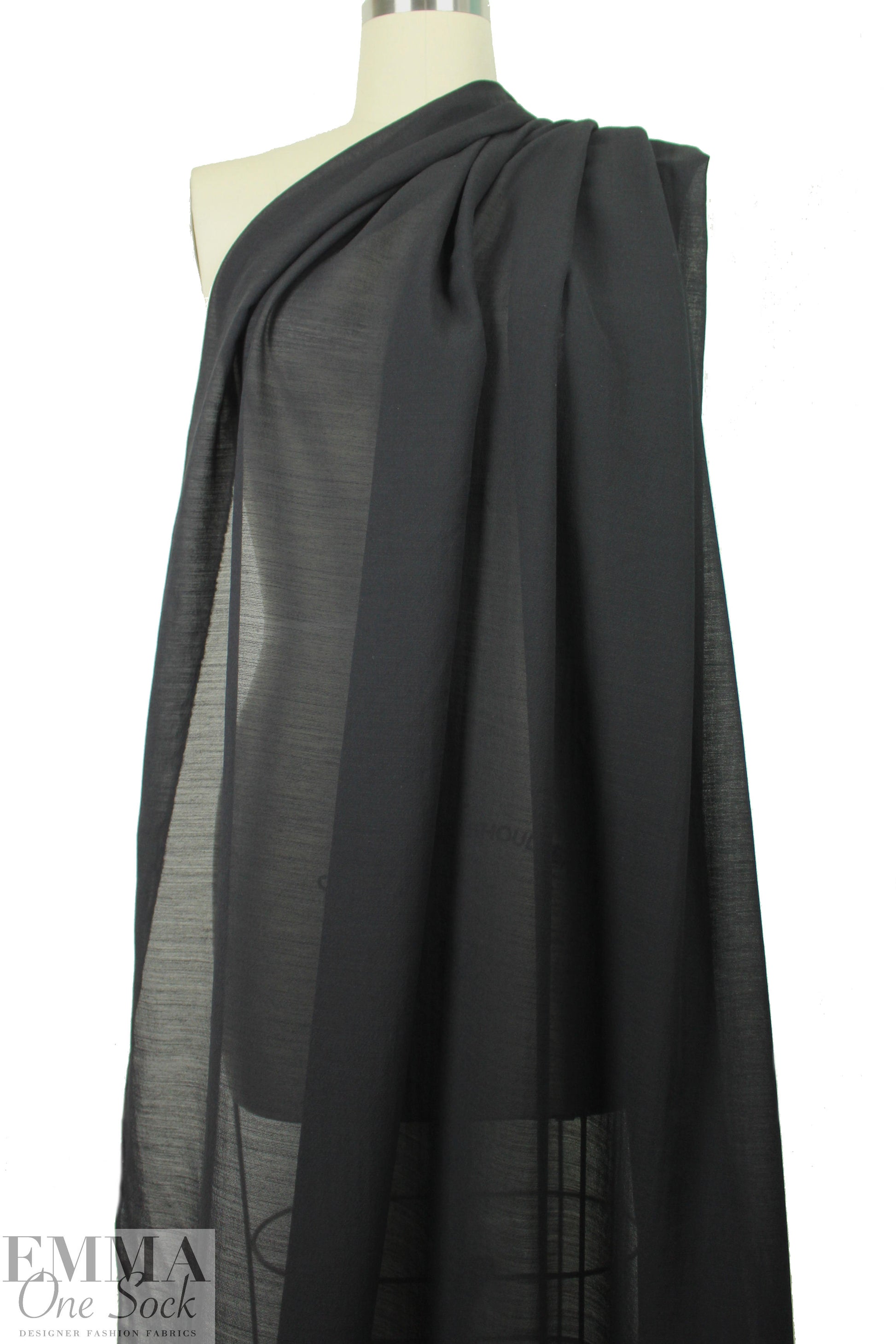 Italian semi-sheer wool/silk textured voile - black