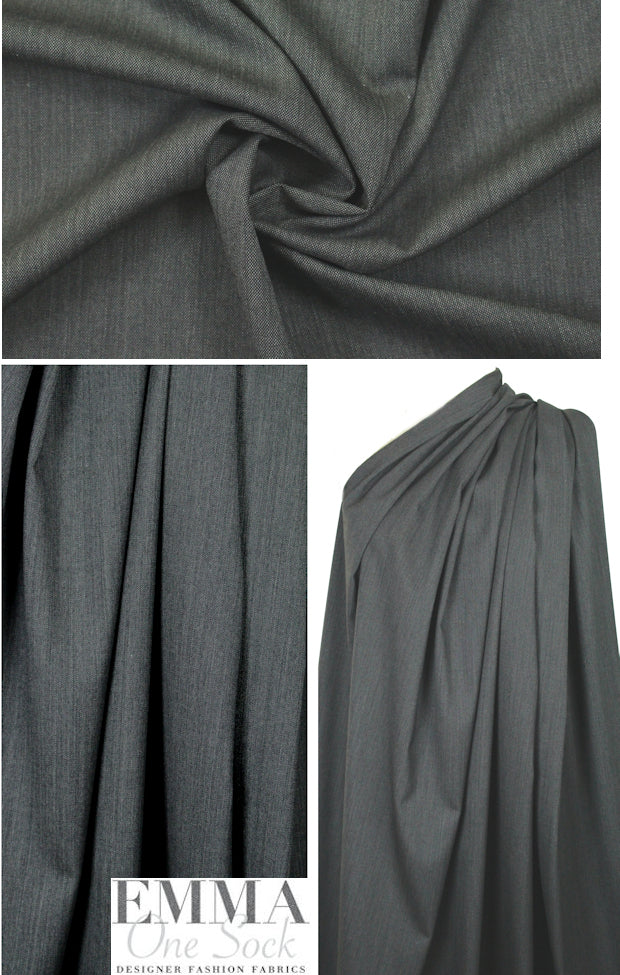 Italian dark gray wool stretch denimy woven .66 yds