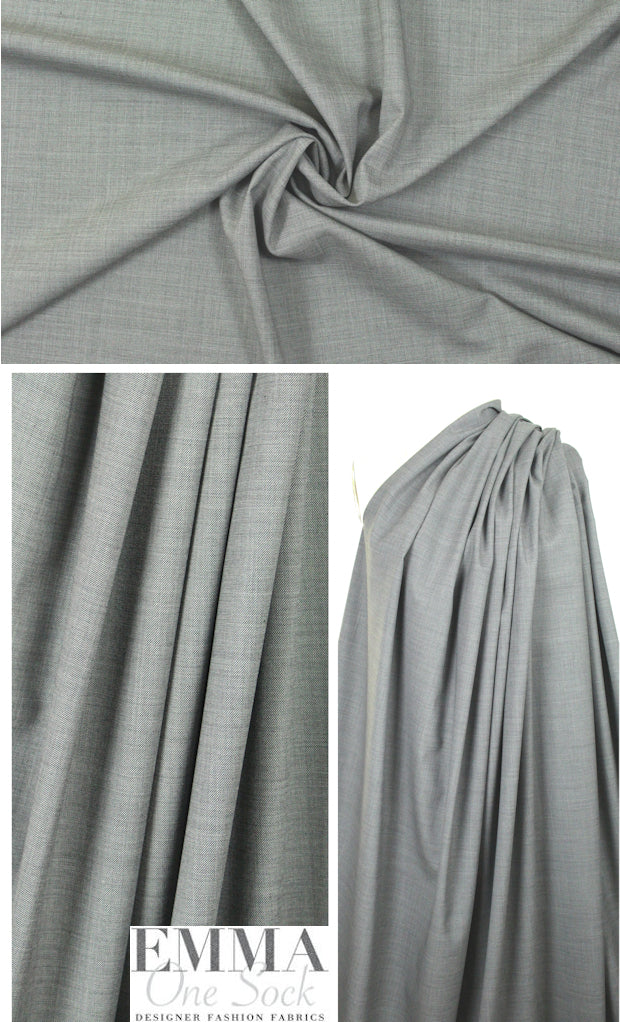 Italian light gray wool stretch denimy woven