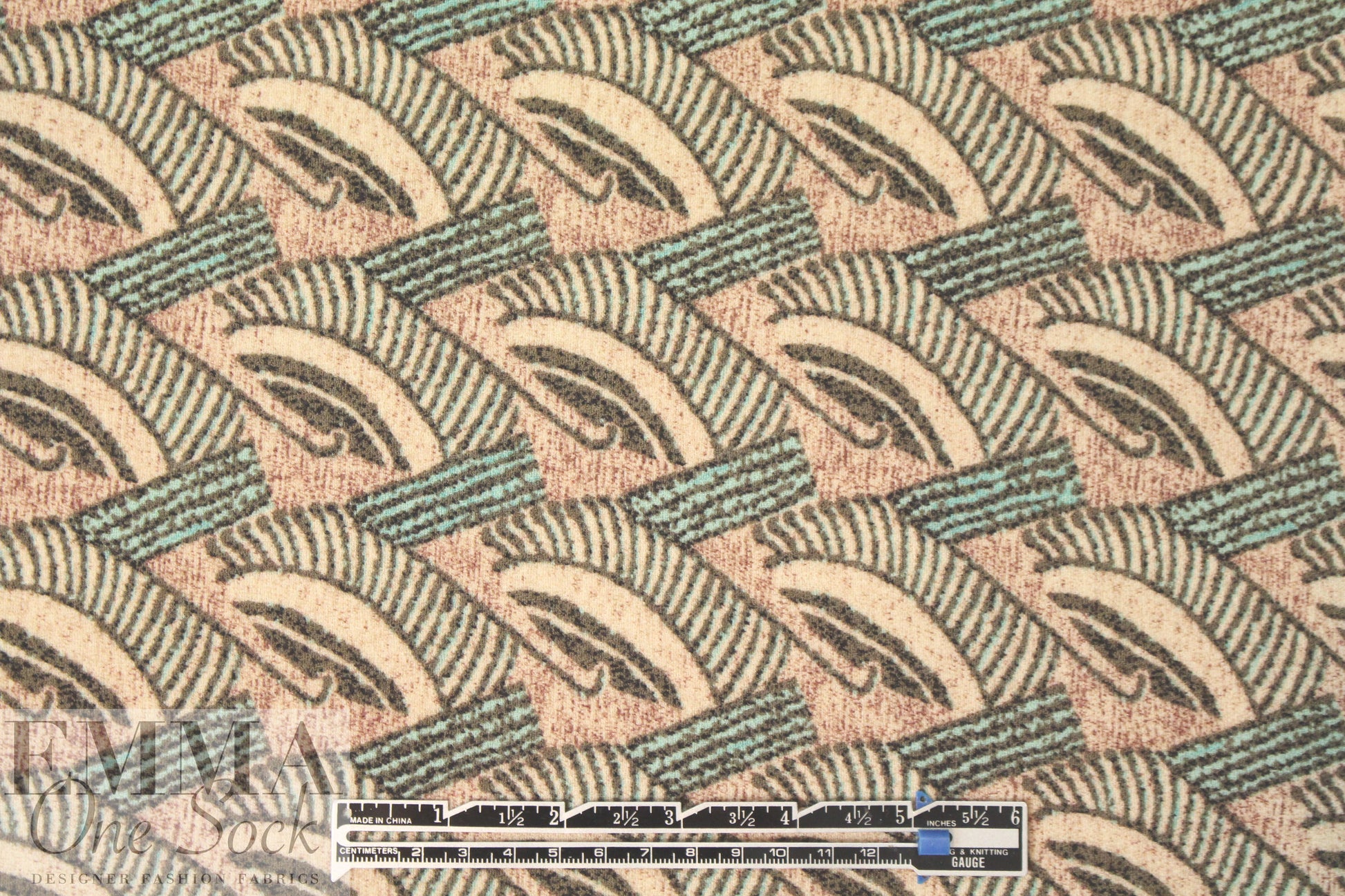 NY designer deco graphic printed wool stretch woven