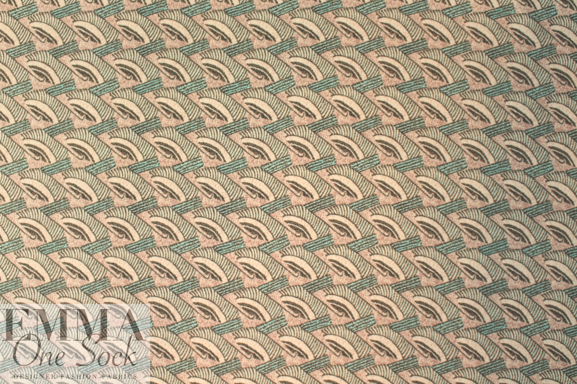 NY designer deco graphic printed wool stretch woven