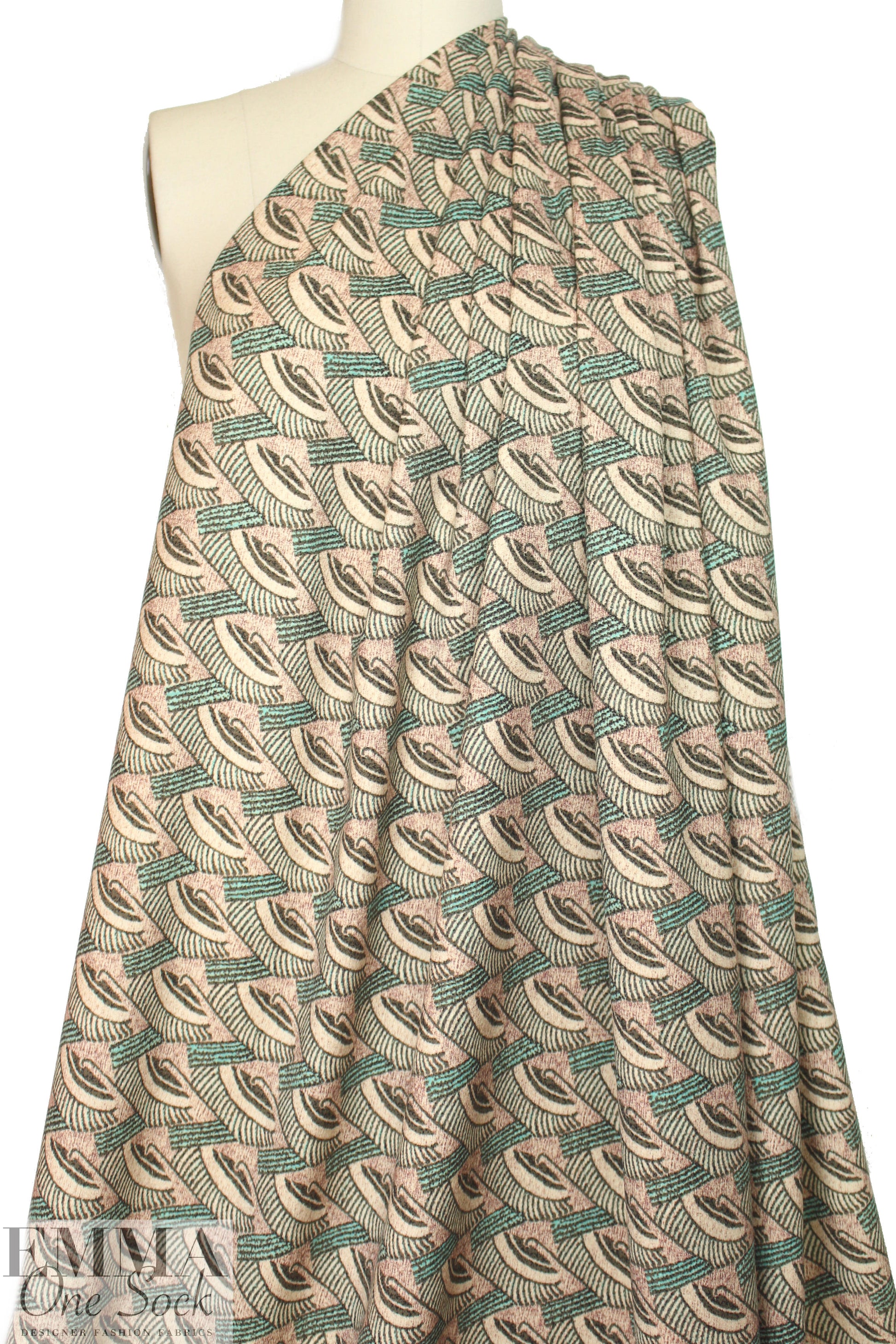NY designer deco graphic printed wool stretch woven