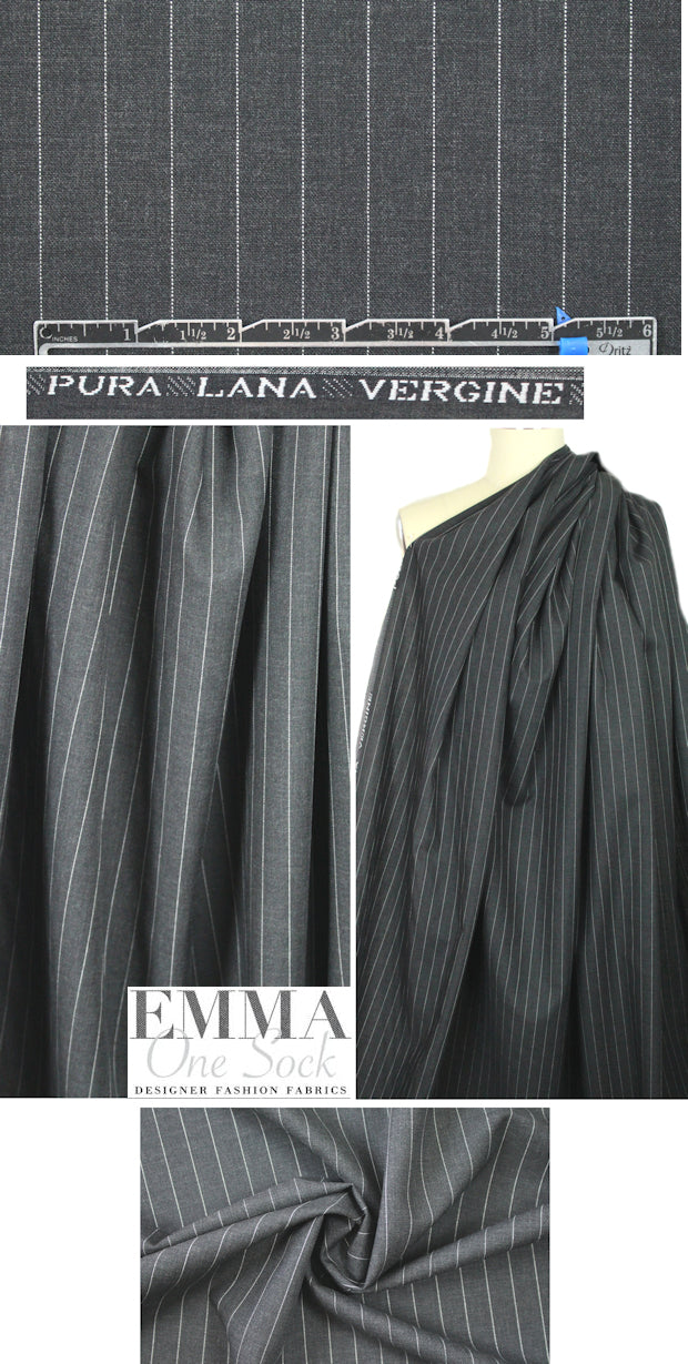 Italian virgin wool pinstripe woven - off black