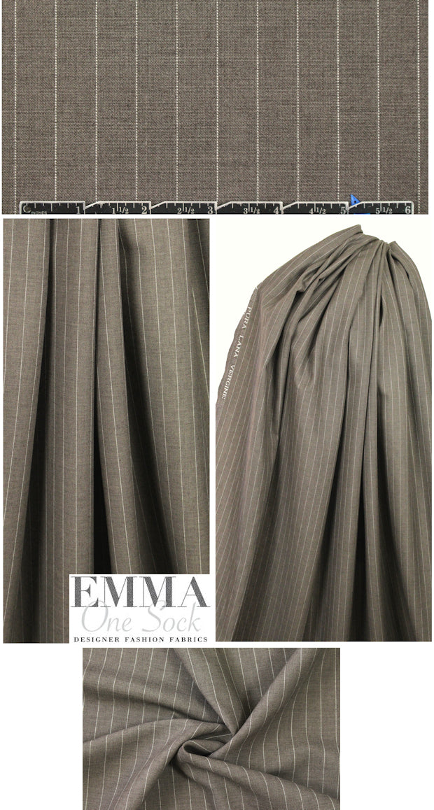 Italian virgin wool pinstripe woven - sable