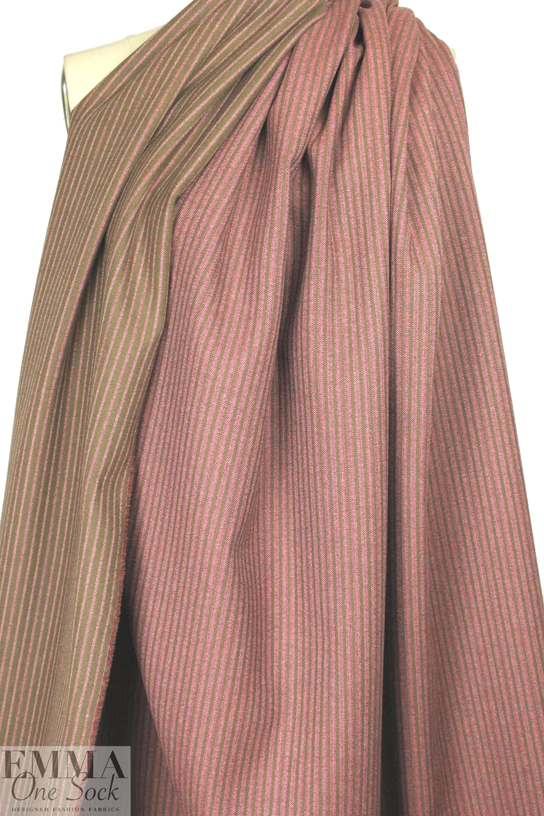 Italian doublesided wool stretch coating - olive/rouge .66 yds