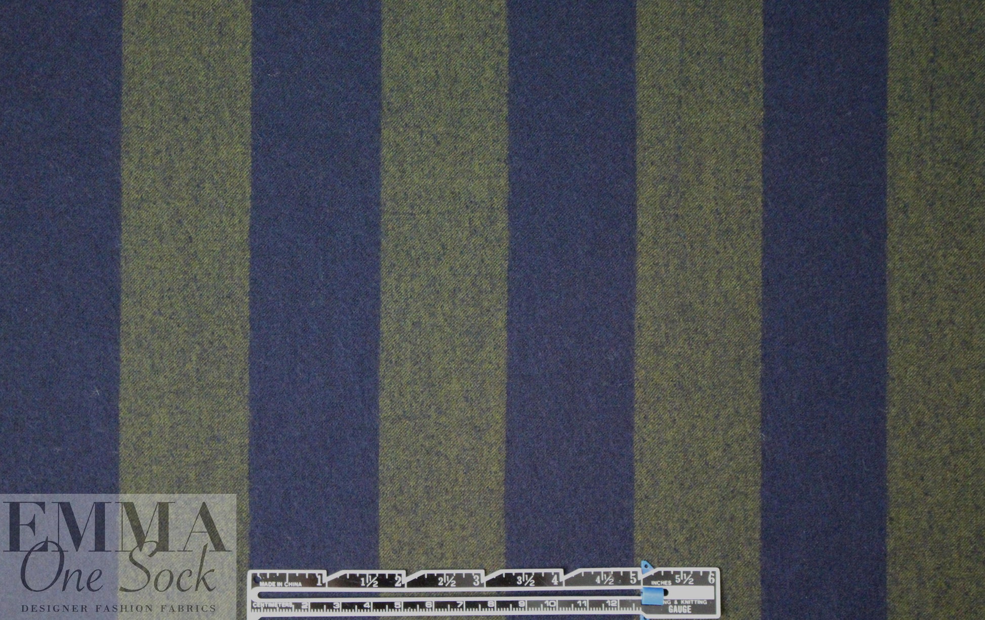 Italian wide stripe brushed wool woven - navy/olive